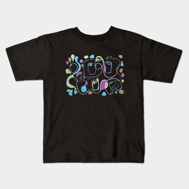 Colorful Line Art Portraits: Thoughts dancing high above Kids T-Shirt by ImaginativeDesigns